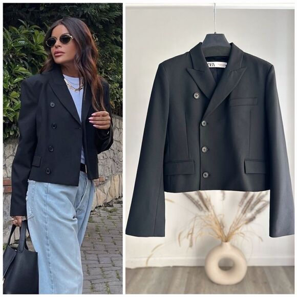 ZARA CROPPED WOOL BLEND BLAZER - Picture 1 of 7